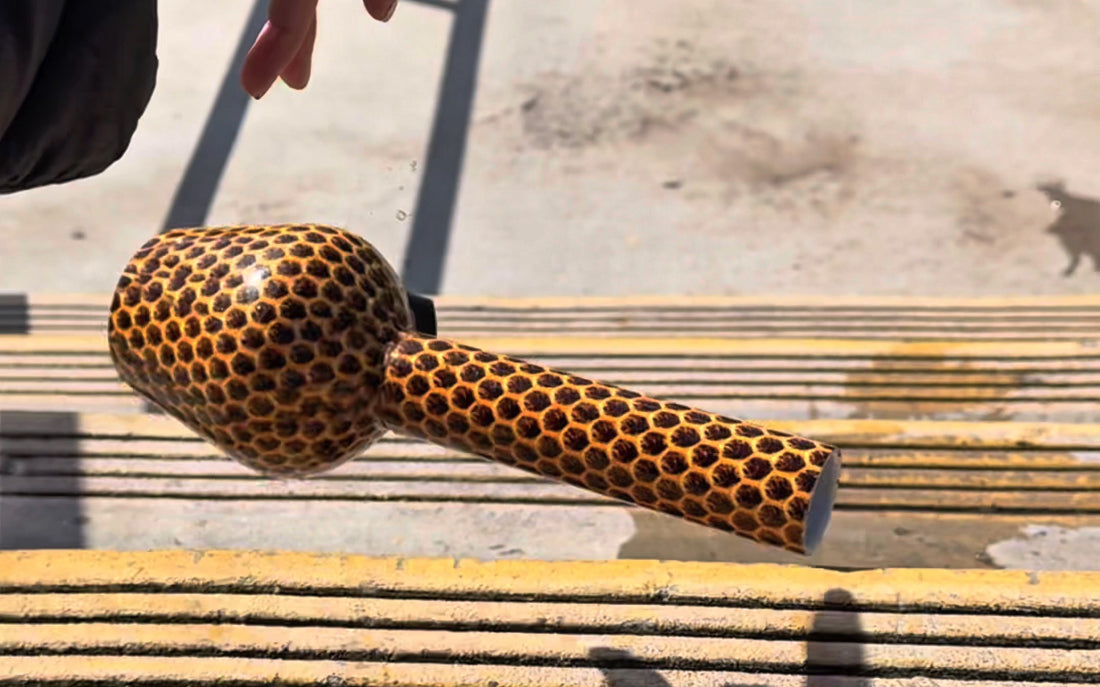 Unique honeycomb-patterned object on stairs