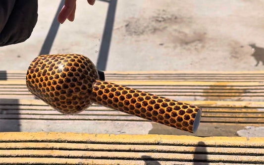 Unique honeycomb-patterned object on stairs