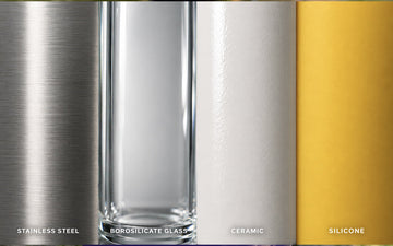Material options: stainless steel, glass, ceramic, silicone