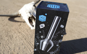 Chill steel pipe packaging on sandy background