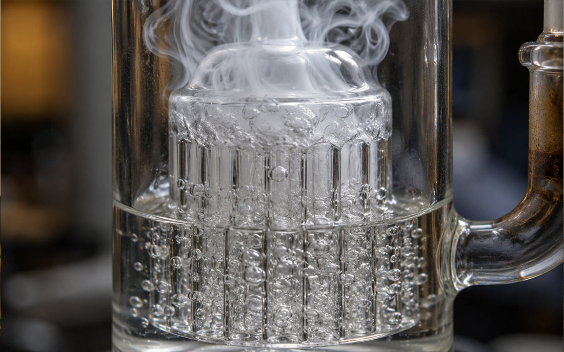 Bubble filtration in a glass water pipe