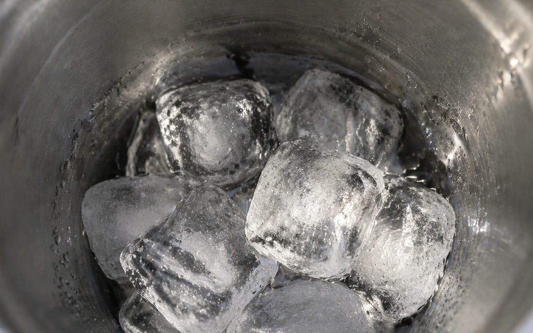 Ice cubes in a metal container