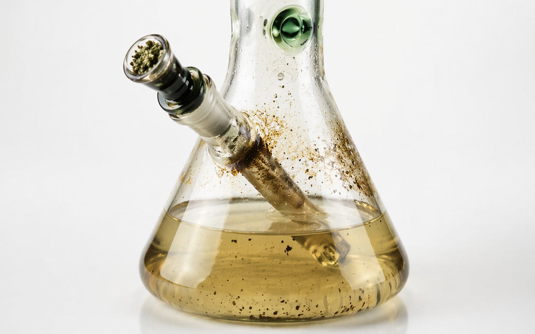 Glass bong with water and plant material